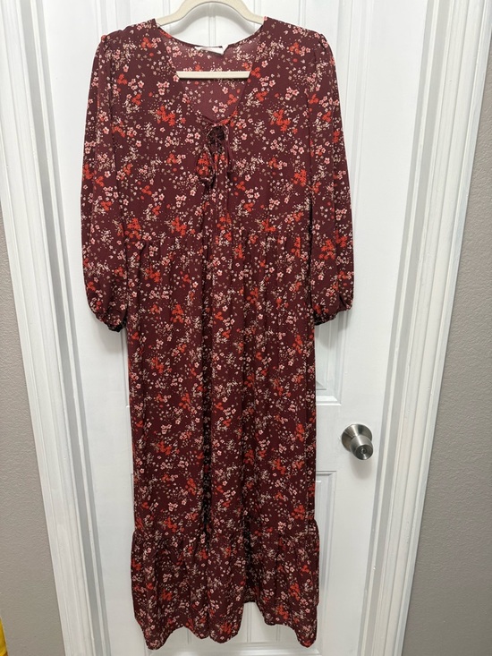 Lush Dresses & Skirts - Lush Burgundy Puff Sleeve Ruffle Maxi Dress Cottagecore Size Large (36-6)